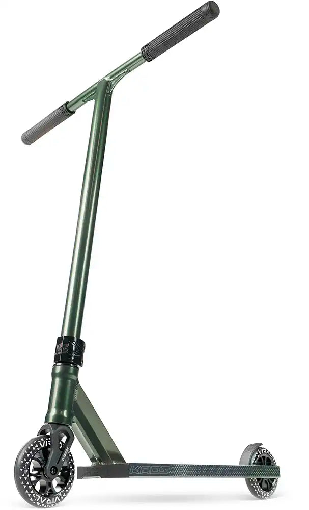 MGP Viral Kaos scooter in forest green with black accents, featuring a sleek design and sturdy deck for stunt riding.