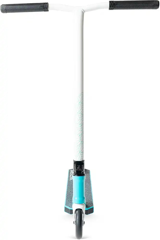 MGP Viral Purge scooter in aqua color, showcasing its deck, handlebars, and wheels, designed for freestyle riding and tricks.
