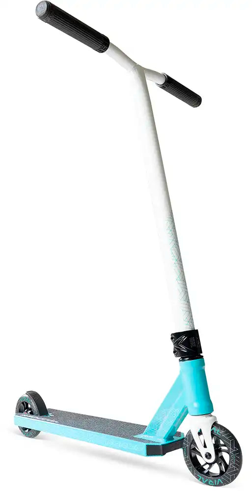 MGP Viral Purge scooter with aqua-colored deck and black handlebars, designed for urban riding and tricks.
