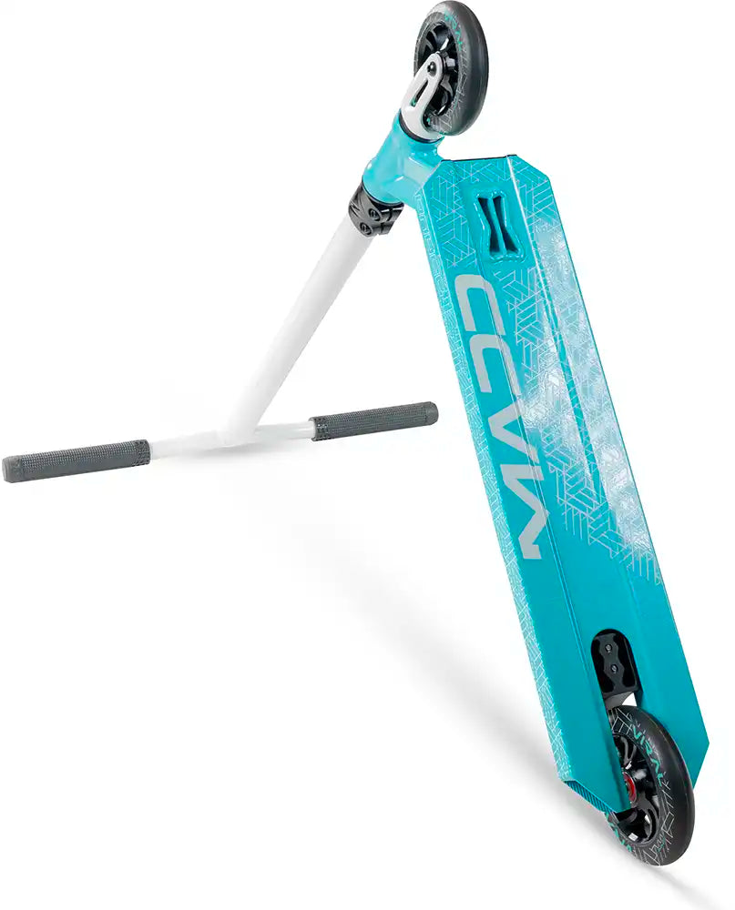 MGP Viral Purge scooter in aqua color, showing the underside and deck design from an angled view.