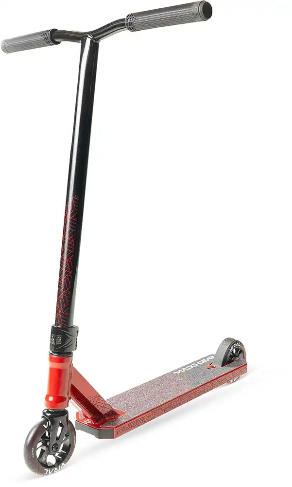 MGP Viral Purge Cherry scooter with black deck and pink accents, featuring a sleek design and sturdy build for tricks and riding.