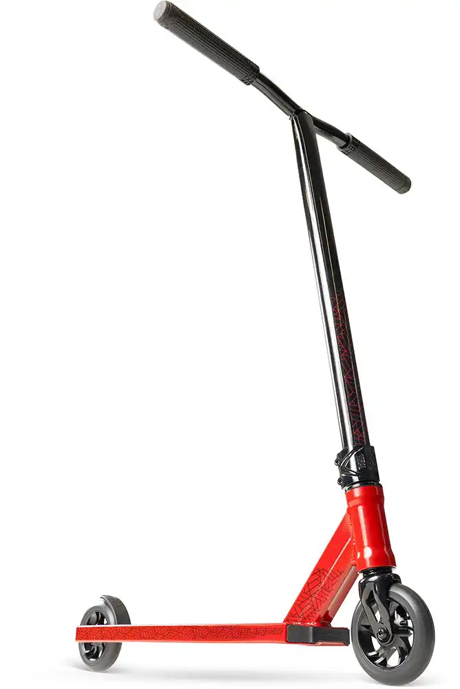 MGP Viral Purge scooter in cherry color, featuring a sleek low deck and handlebars, designed for stunts and urban riding.