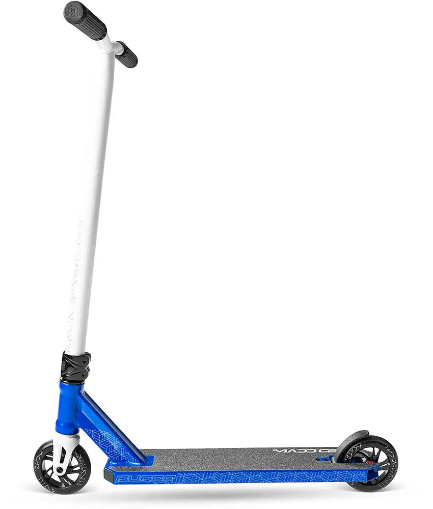 MGP Viral Purge scooter with black and silver color, featuring deck design and handlebar grips, designed for stunt riding.