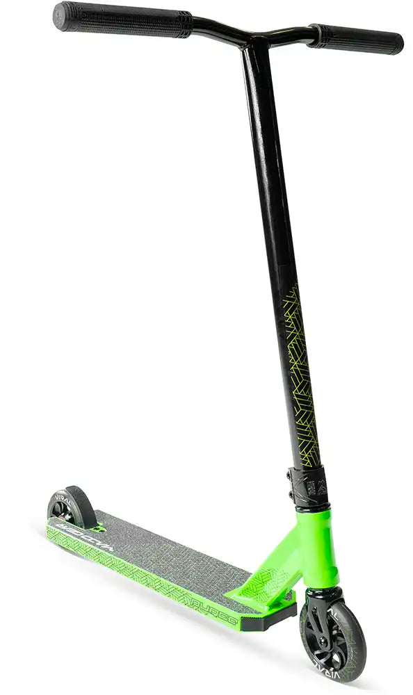 MGP Viral Purge scooter with jade green deck and black handlebar grips, designed for stunt riding and tricks.