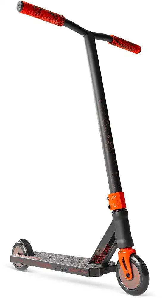 MGP Viral Rave Scooter in black and neon colors, featuring a sleek design and sturdy deck for stunt riding and freestyle skating.