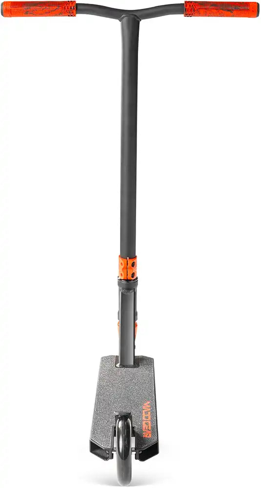 MGP Viral Rave scooter in inferno red with black accents, featuring a sleek design and sturdy handlebars for stunt riding.