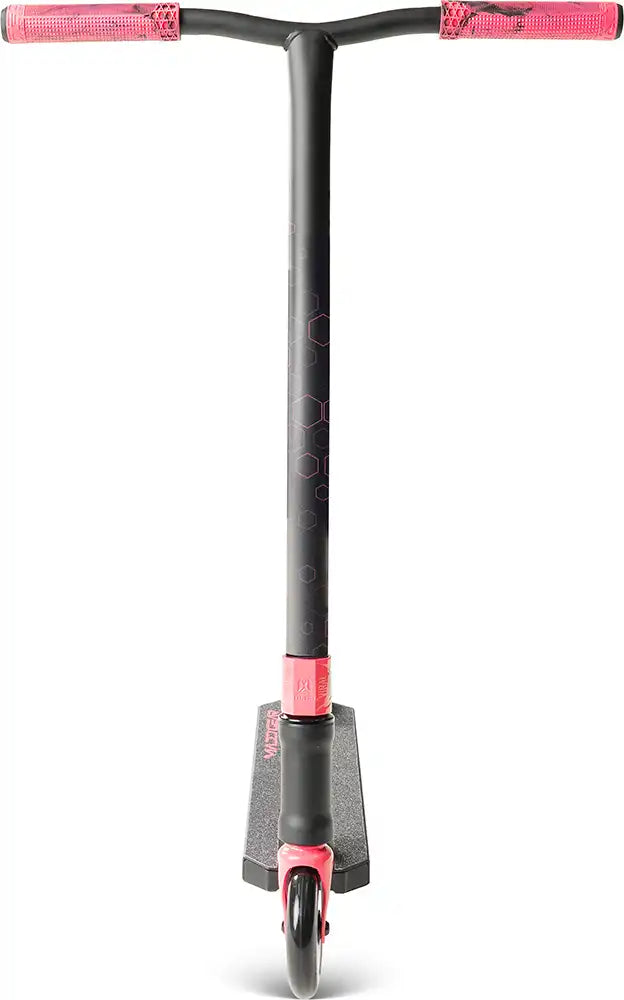 MGP Viral Rave scooter with a vibrant melon-colored deck and handlebars, designed for freestyle riding and tricks.