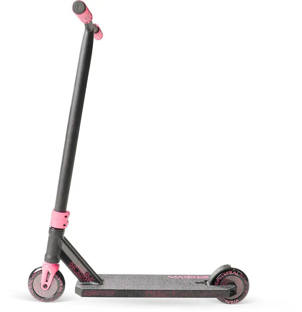 MGP Viral Rave scooter with a sleek design, featuring vibrant melonside graphics on the deck and sturdy handlebars.
