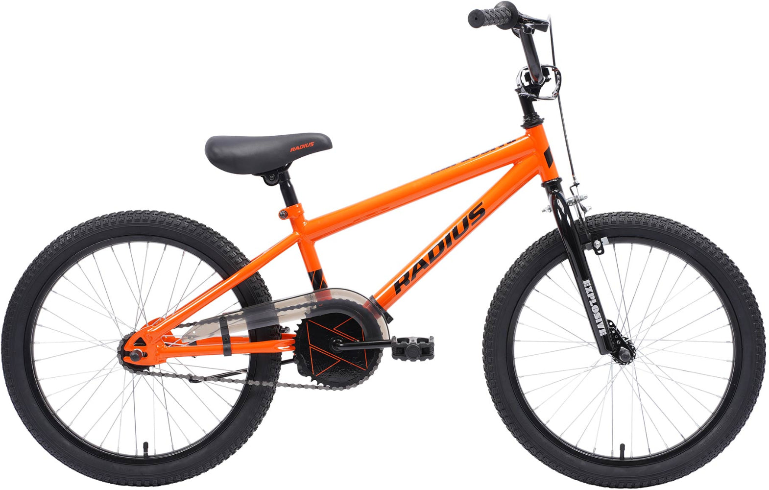 Kids' 2025 Radius Explosive bike with colorful frame, sturdy tires, and adjustable handlebars designed for young riders.