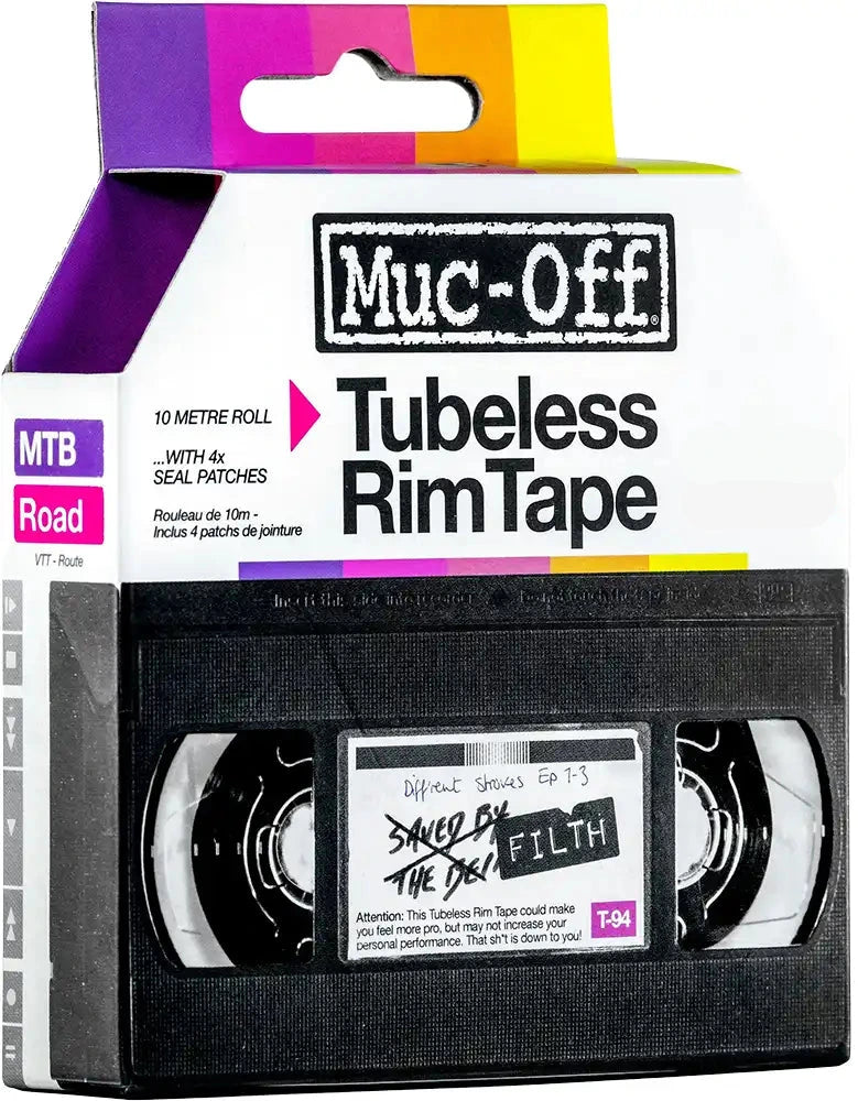 Muc-Off tubeless rim tape for bicycle wheels, durable accessories for sealing and protecting rims during tubeless tire setups.