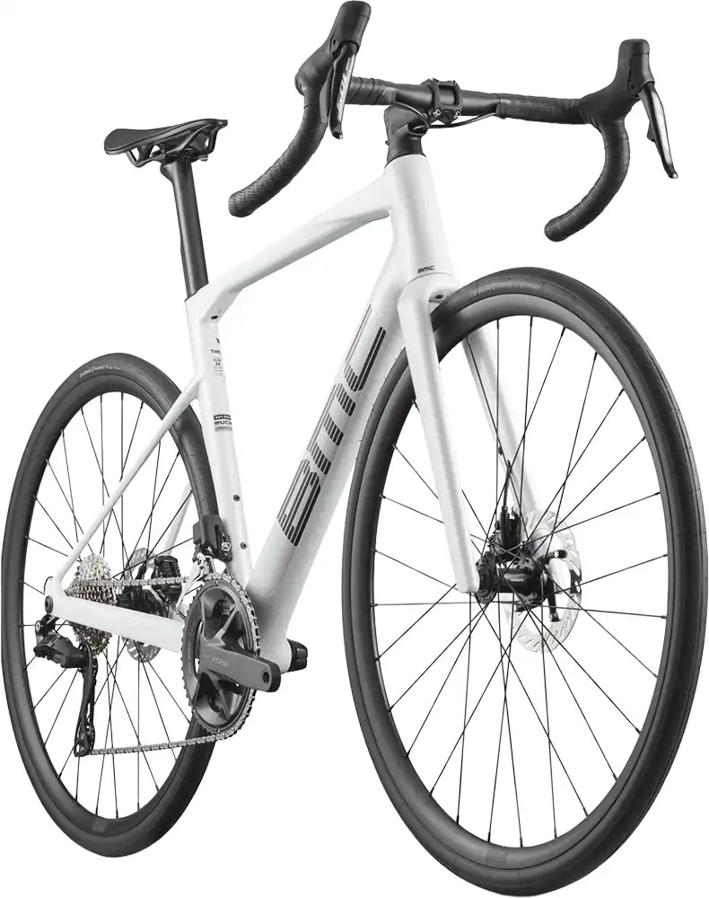 BMC Roadmachine TWO road bike with lightweight frame and aerodynamic design, shown in a sleek black finish.