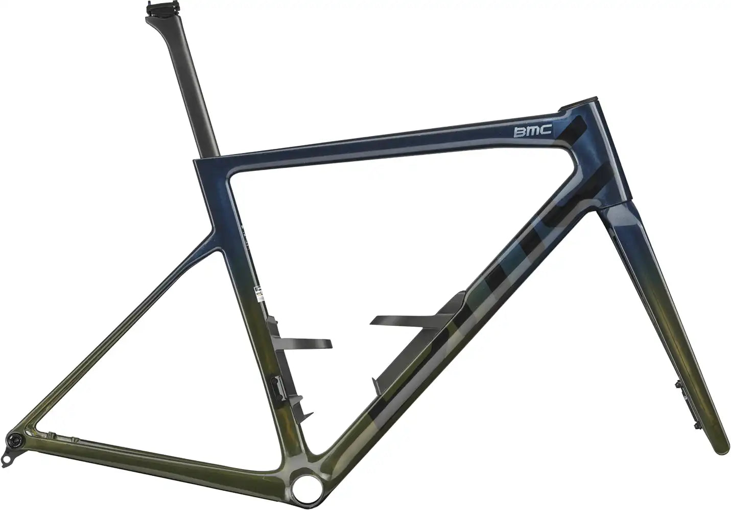 BMC Teammachine SLR 01 road bike frameset in black with sleek aerodynamic design and carbon fiber construction.