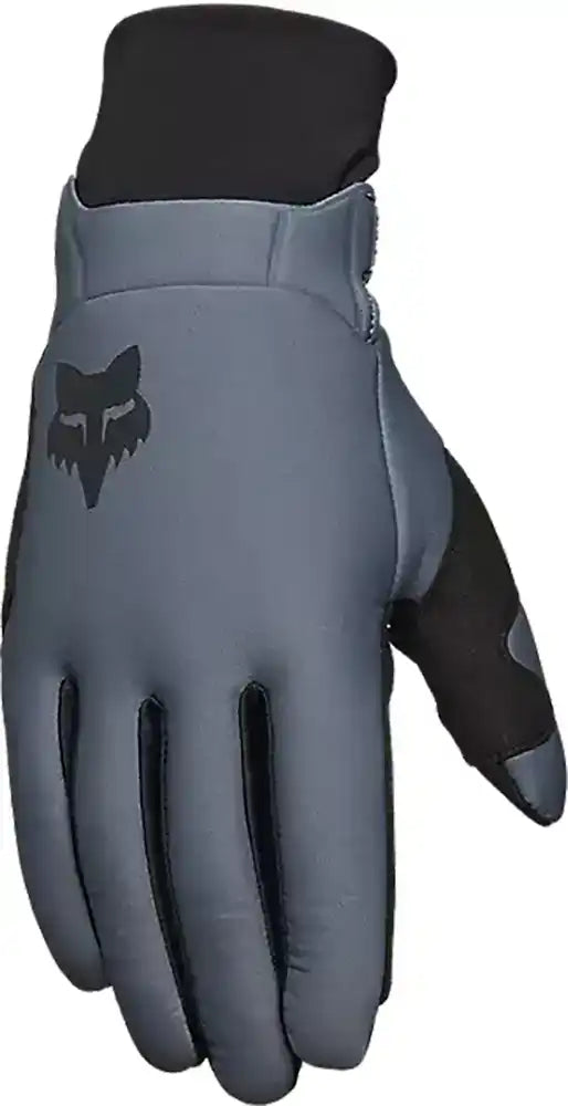 Fox Defend Thermo men's winter gloves in black, showing the insulated, textured grip design for cold weather outdoor activities.