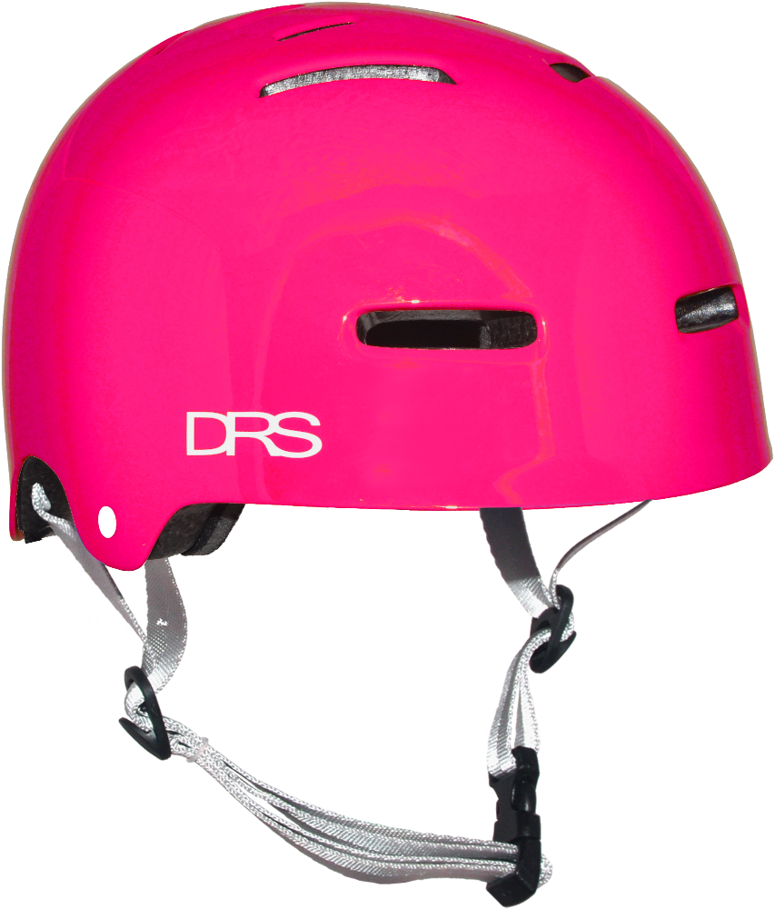 DRS BMX helmet with ventilation vents and adjustable straps, black and red design for cycling safety and protection.