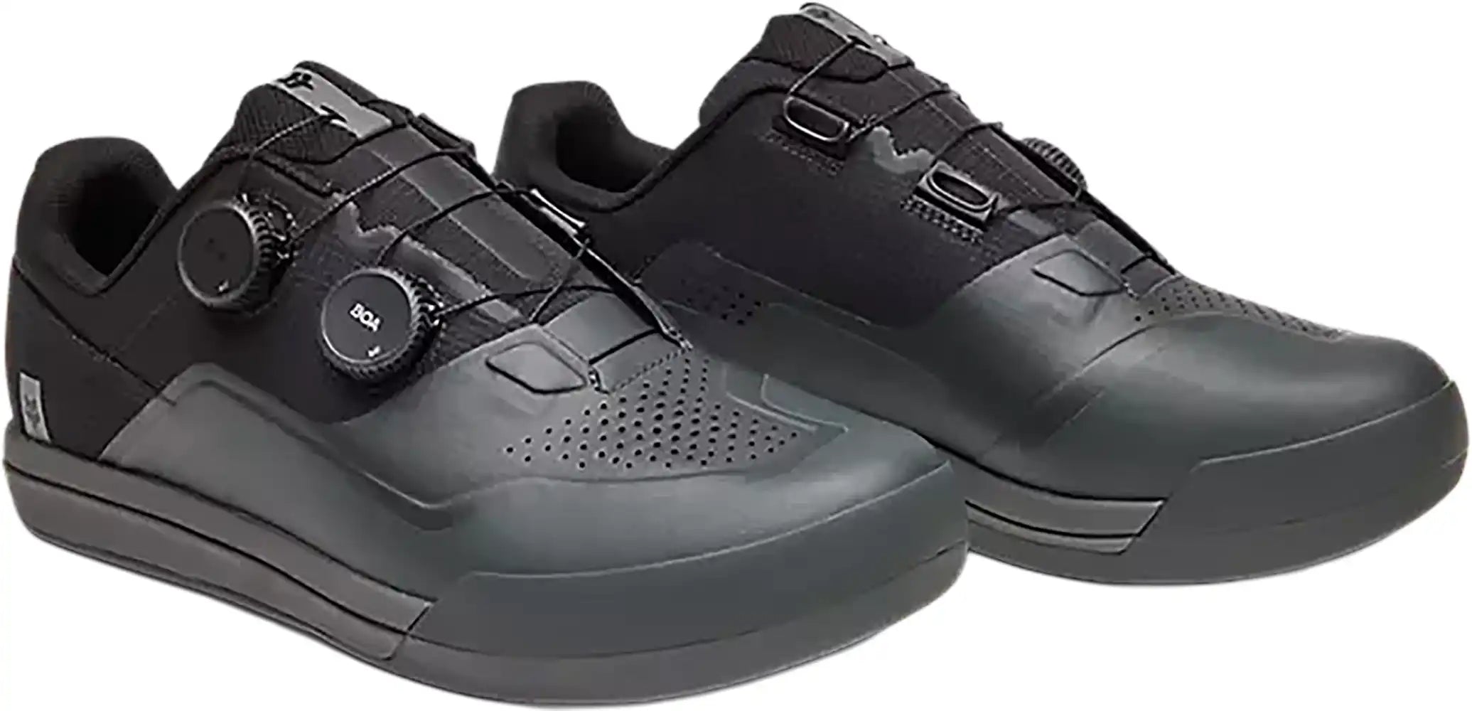 Fox Union BOA men's MTB shoes with black and gray design, featuring Boa dial closures and rugged outsole for mountain biking.