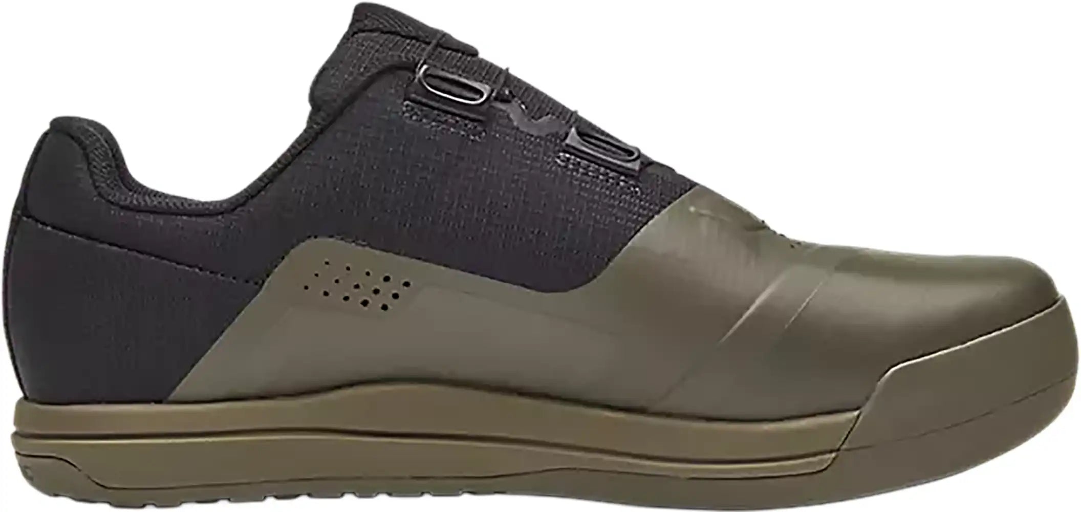 Fox Union BOA men's MTB shoes shown in black with orange accents, featuring durable construction and BOA dial closure for cycling.