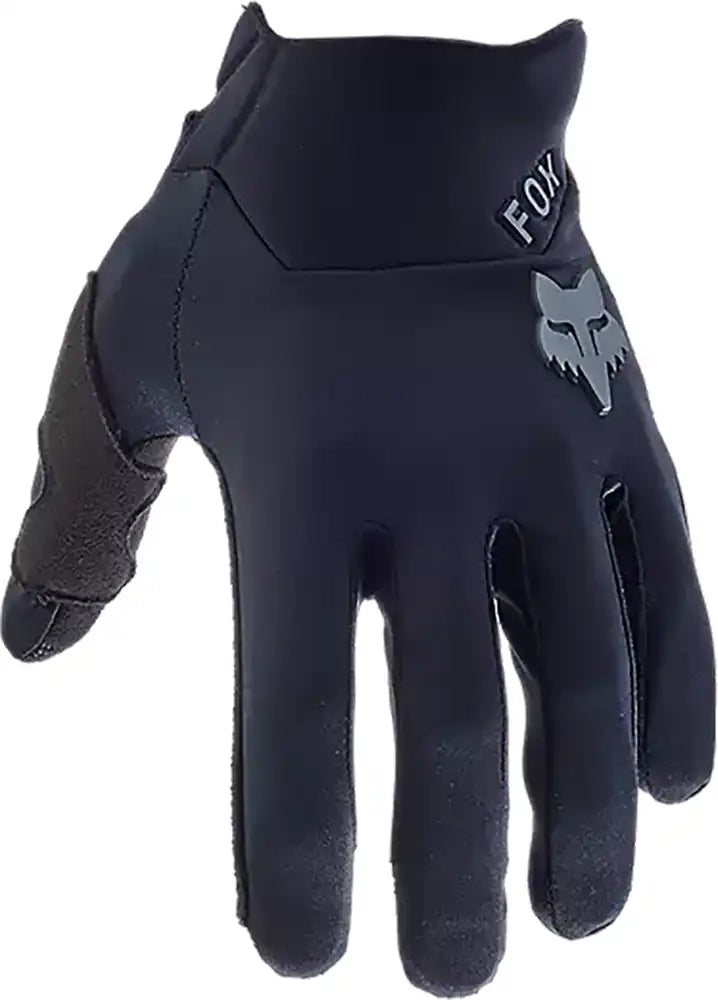 Fox Defend Wind OffRoad men's MTB gloves showing black and gray fabric with padded palms and adjustable wrist straps.