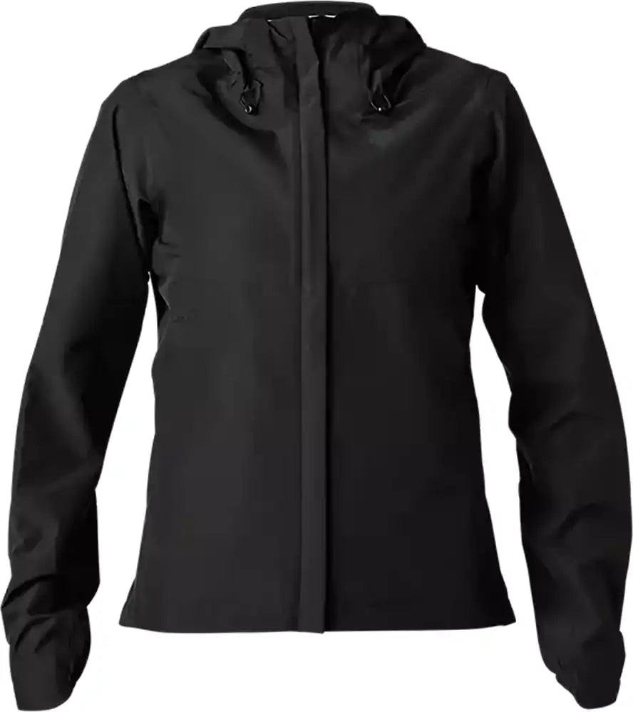 Fox Ranger 2.5L Women's Water Jacket, lightweight outdoor clothing with waterproof fabric, in black with hood and zippered pockets.