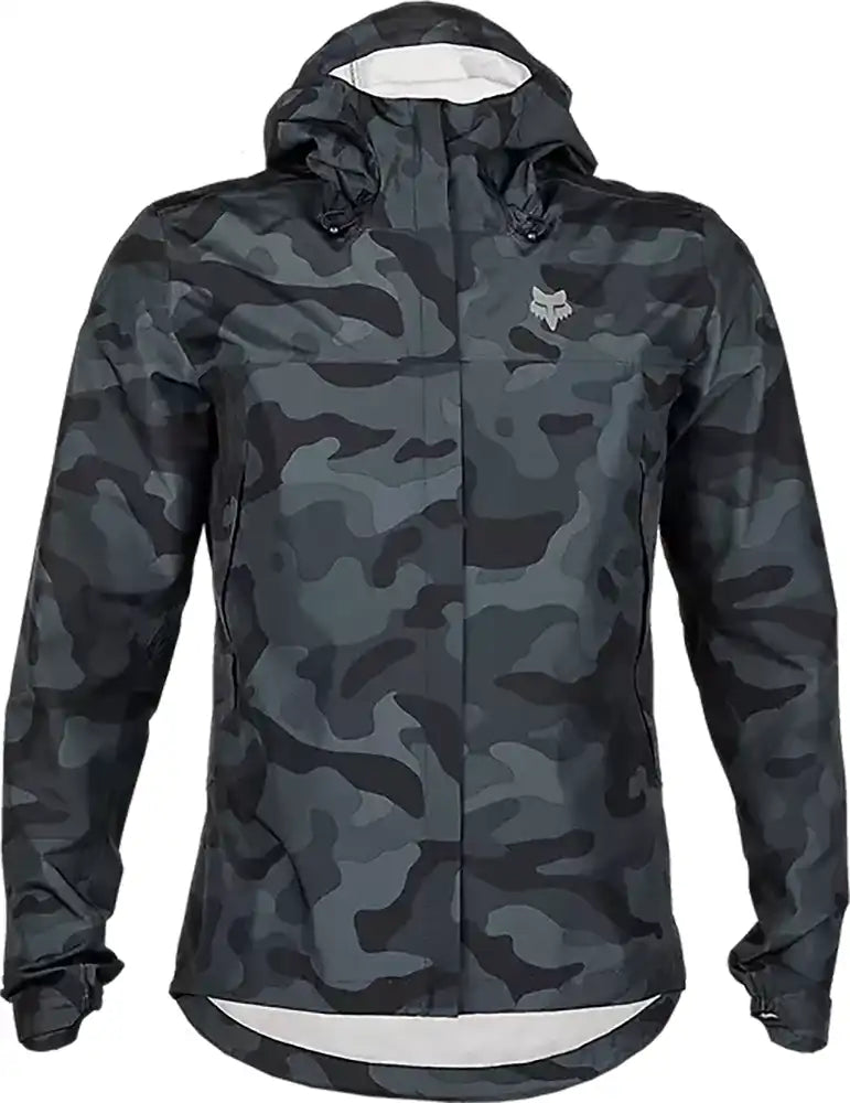 Men's Fox Ranger 2.5L waterproof jacket in dark color, featuring a hood and zip-up front for outdoor protection and style.