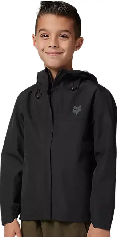 Fox Ranger 2.5L Water Youth Jacket, lightweight waterproof clothing with a hood, designed for active youth outdoor activities.