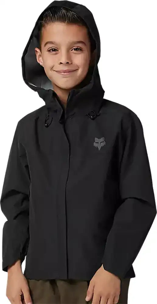 Fox Ranger 2.5L Youth Water Jacket, waterproof outdoor clothing with hood, designed for active kids and outdoor adventures.