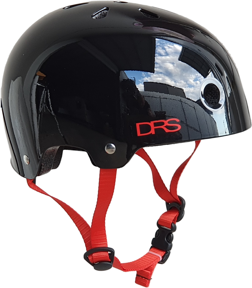 DRS BMX helmet with ventilation vents and adjustable straps, designed for safety and comfort during biking.