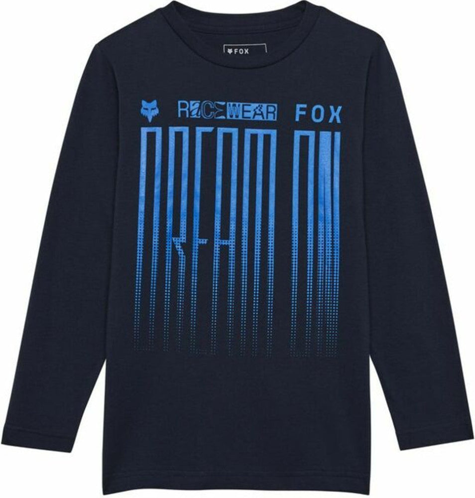 Fox RS Dream LS Youth T-Shirt, lightweight black clothing with colorful graphic print, front view for kids' casual wear.