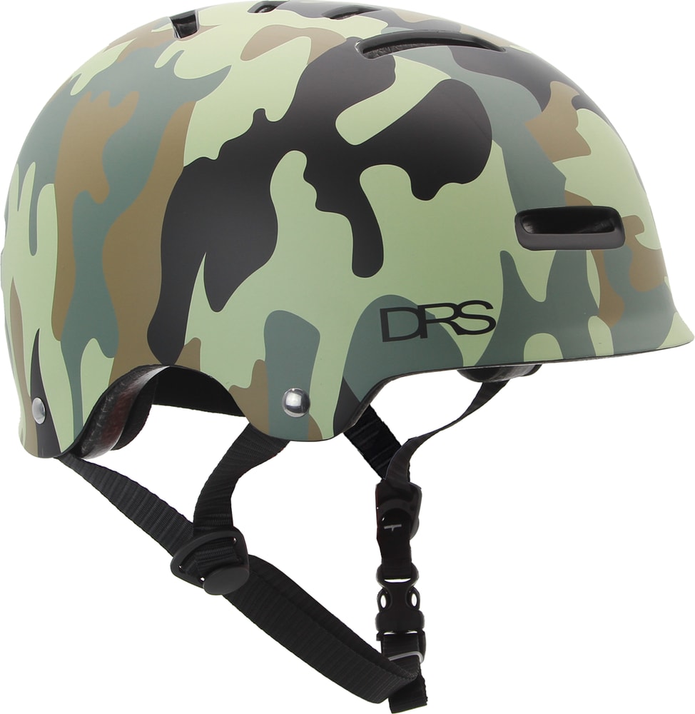 DRS BMX helmet in black with adjustable straps and ventilation for safety and comfort during biking.