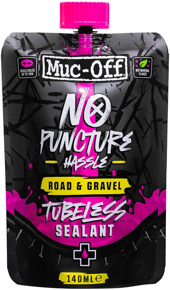 Muc-Off No Puncture Road and Gravel Tubeless Sealant bottle, cycling accessories product for puncture prevention and repair.