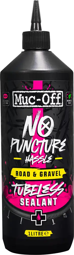 Muc-Off No Puncture Road and Gravel Tubeless Sealant bottle, bicycle accessories for puncture prevention and sealing tubeless tires