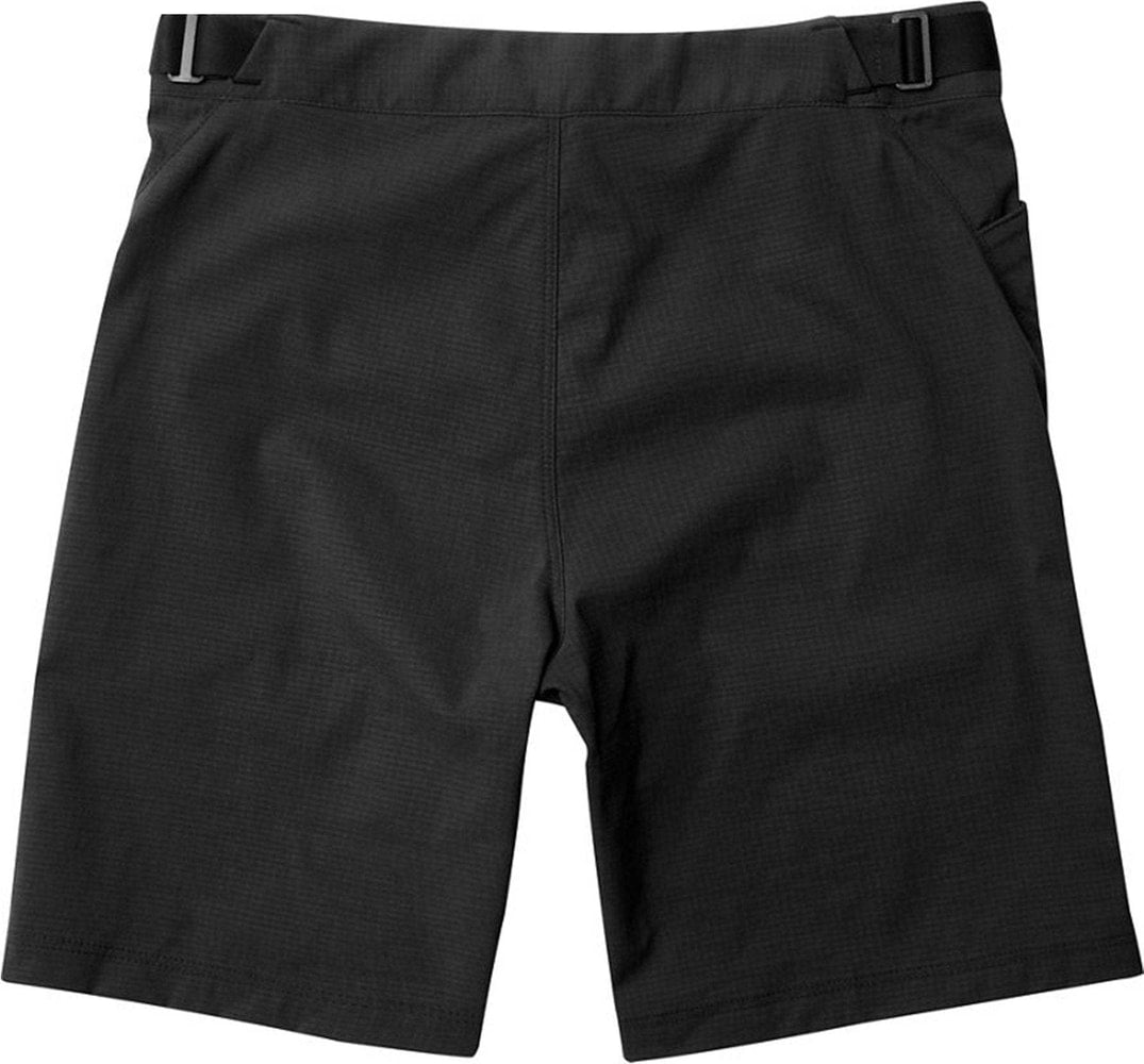 Fox Ranger Youth MTB shorts in black, featuring durable fabric and adjustable waistband for kids' mountain biking comfort.