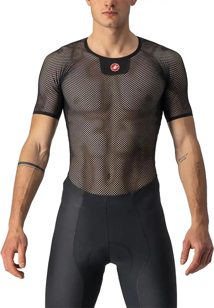 Castelli Core Mesh 3 SS men's baselayer in black, lightweight athletic clothing with breathable mesh fabric.