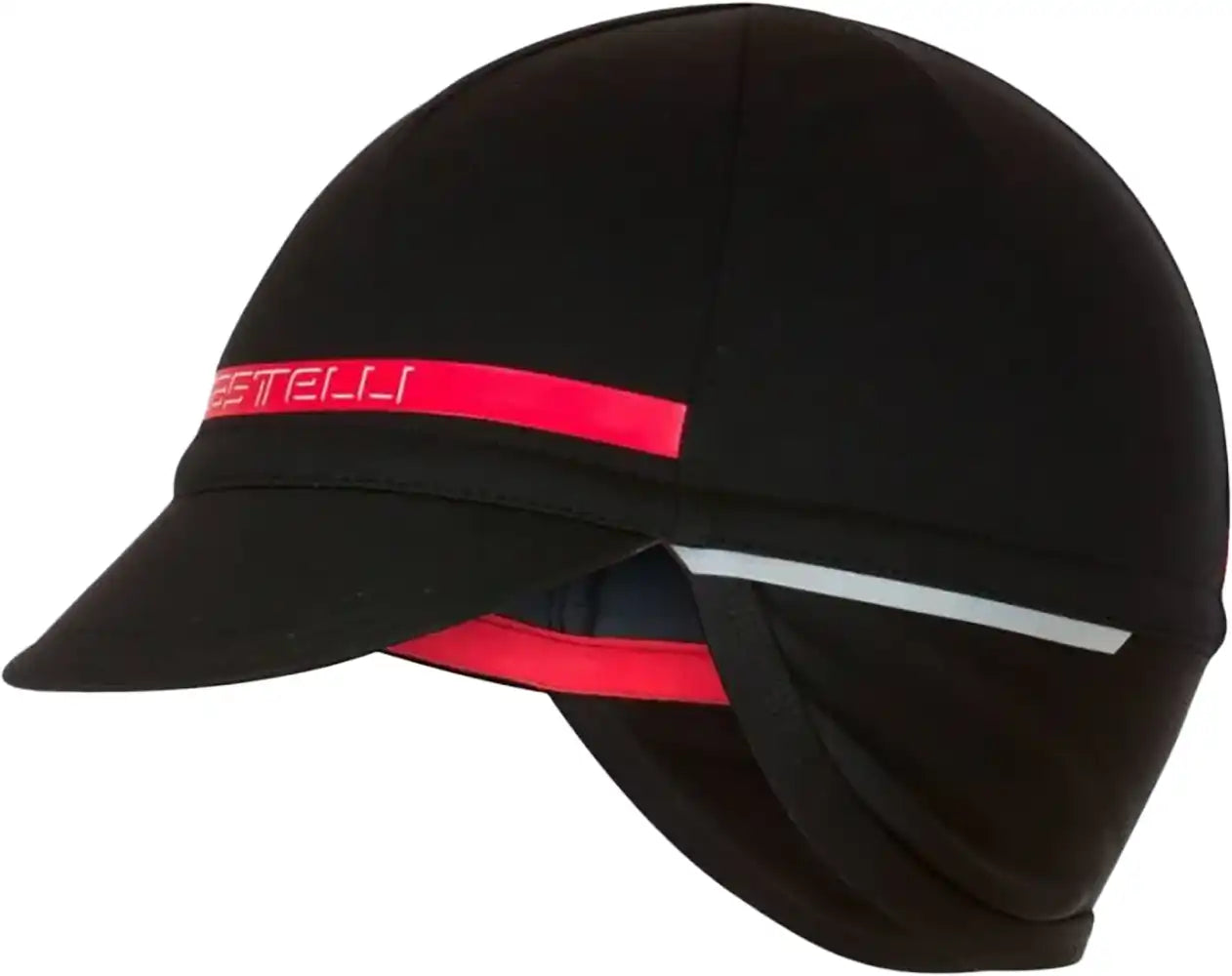 Castelli Difesa 2 Winter Cap showing a close-up of the black, thermal cycling cap with branding visible