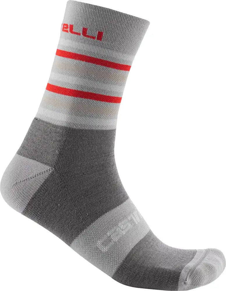 Castelli Gregge 15 men's winter socks in grey, made of warm, insulating fabric for cold weather outdoor cycling or activities.