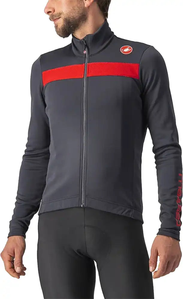 Castelli Puro 3 LS men's cycling jersey in black with long sleeves, featuring a fitted design and subtle branding.