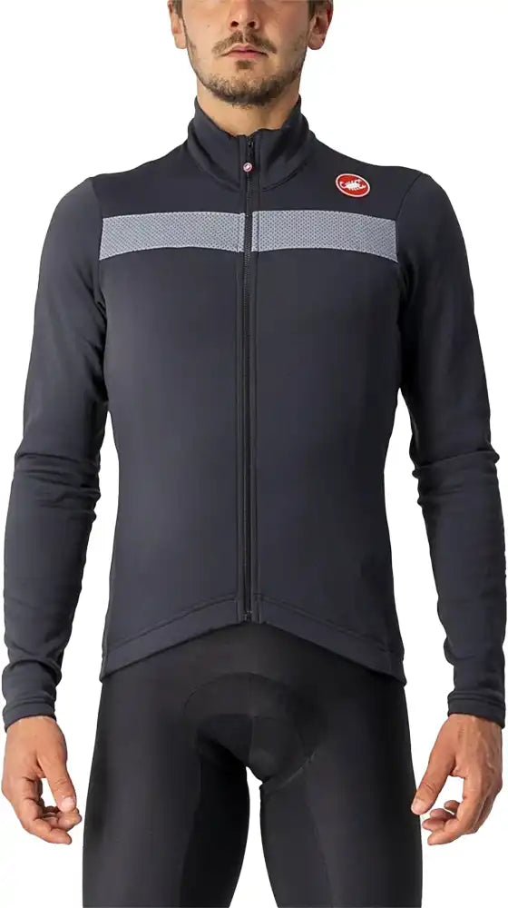 Castelli Puro 3 LS men's cycling jersey in black with long sleeves, breathable fabric, and subtle branding.