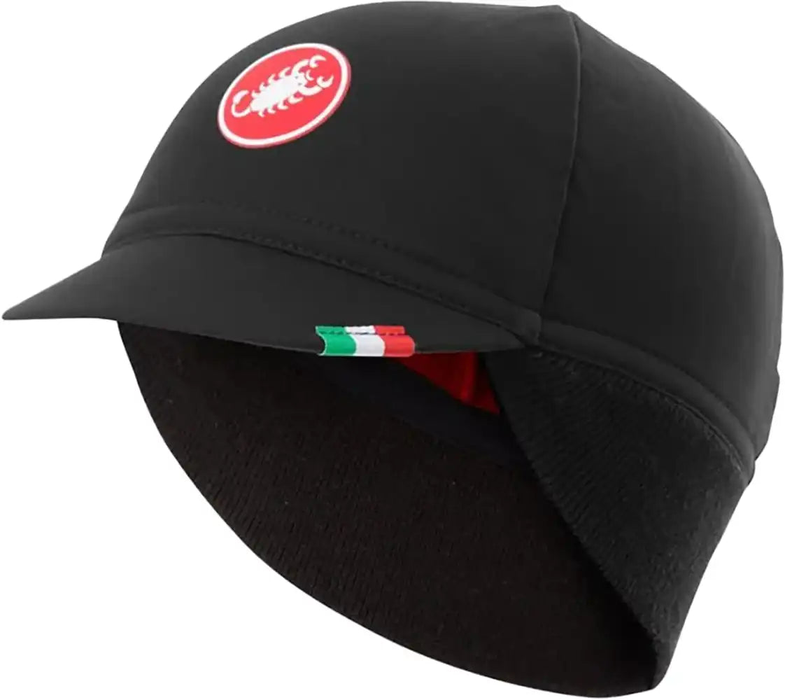 Castelli Difesa Thermal Winter Cap, a black thermal clothing accessory with a snug fit and breathable fabric for cold weather.