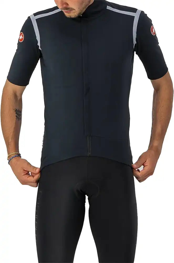 Castelli Gabba RoS SS men's cycling jacket in black, lightweight, weather-resistant, with full front zipper and reflective accents.