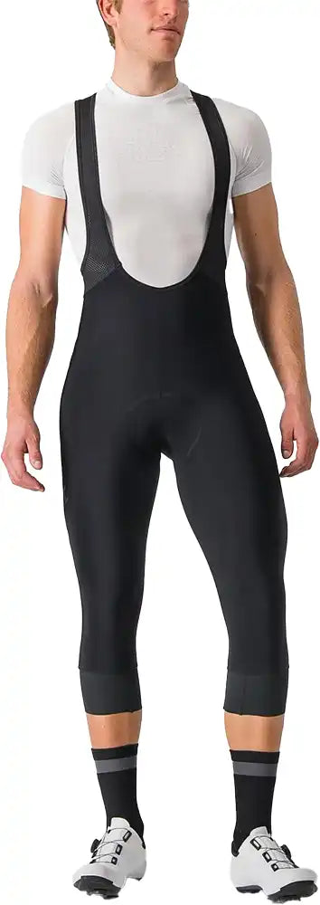 Castelli Tutto Nano men's 3/4 bib knickers in black, lightweight cycling clothing with bib straps and padded seat.