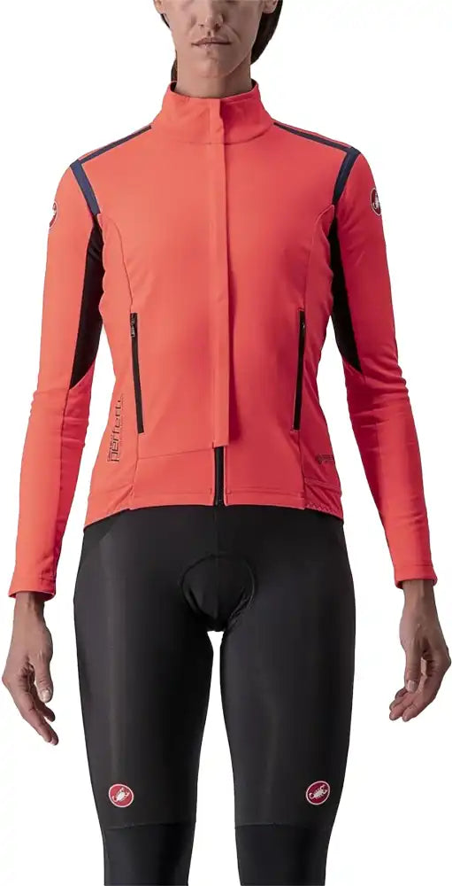 Castelli Perfetto RoS women's cycling jacket in black, showing front view with full zipper and fitted design.