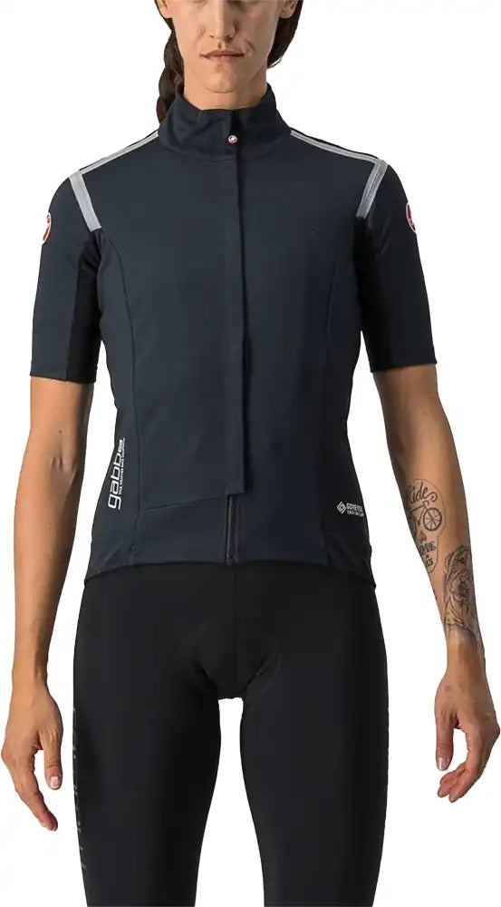 Castelli Gabba RoS SS women's cycling jacket in black, lightweight and weather-resistant with front zipper and reflective details.