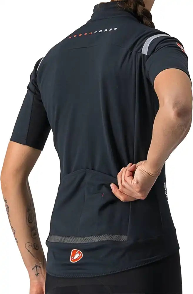 Castelli Gabba RoS SS women's cycling jacket in black, showing the front view with logo and detailed fabric texture.