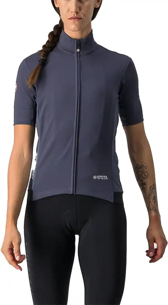 Castelli Perfetto Light SS women's jacket in black, displayed flat with front view, showcasing lightweight cycling clothing design.