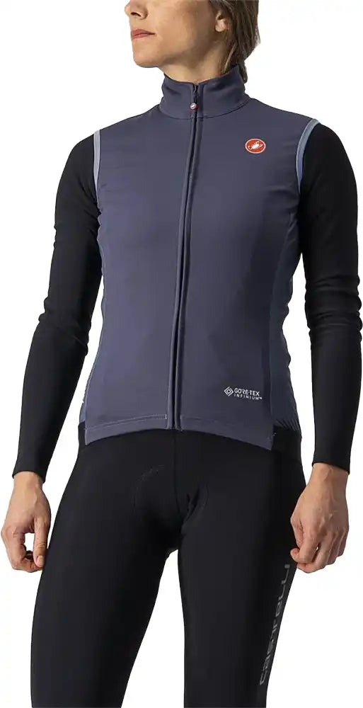 Castelli Perfetto RoS women's cycling jacket in black, showing front view with full zipper and high collar for weather protection.