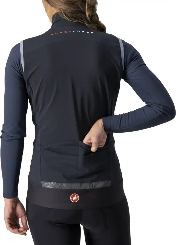 Castelli Perfetto RoS women's jacket, breathable cycling apparel, shown in black with reflective accents and full front zipper.
