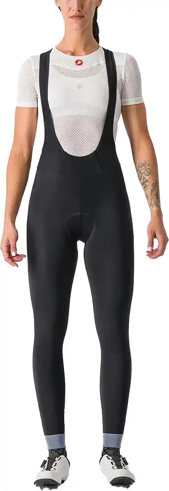 Castelli Tutto Nano women's bib tights, black cycling leggings with adjustable straps and reflective details for cold weather riding.