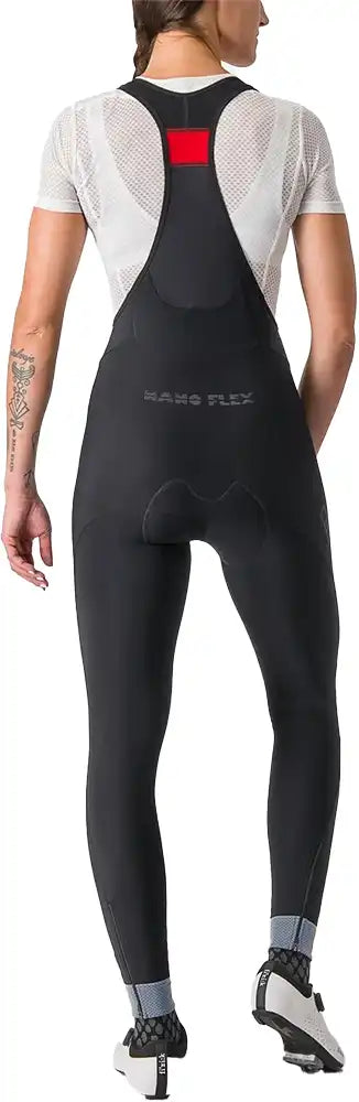 Castelli Tutto Nano women's bib tights in black, featuring a snug fit and reflective accents for cycling comfort and visibility.
