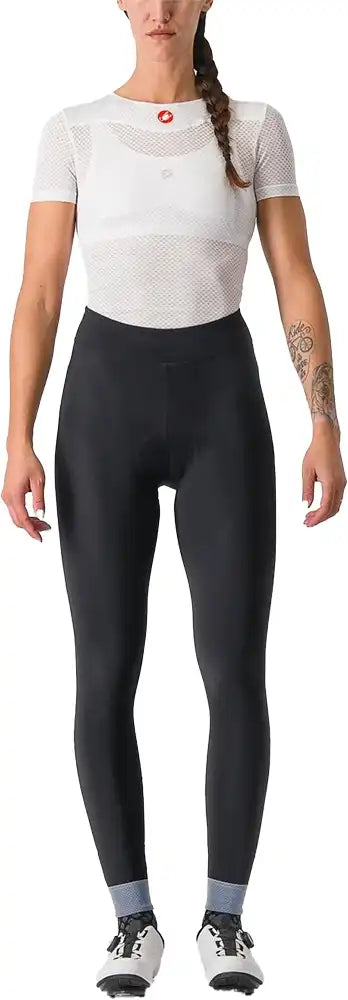 Castelli Tutto Nano Women's tights in black, close-up view showing stretchy fabric and seamless design for cycling comfort