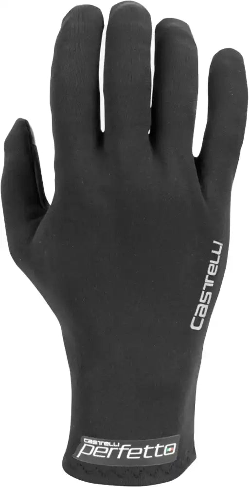 Castelli Perfetto RoS women's winter gloves in black, showing the snug fit and textured fabric for cold weather cycling.