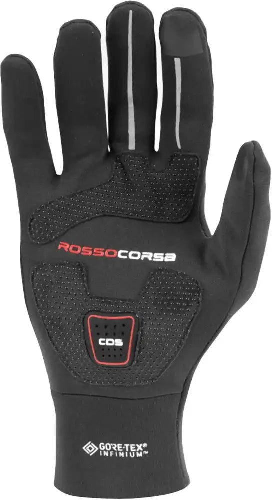 Castelli Perfetto RoS women's winter gloves in black, showing the insulated, textured fabric designed for cold weather cycling.
